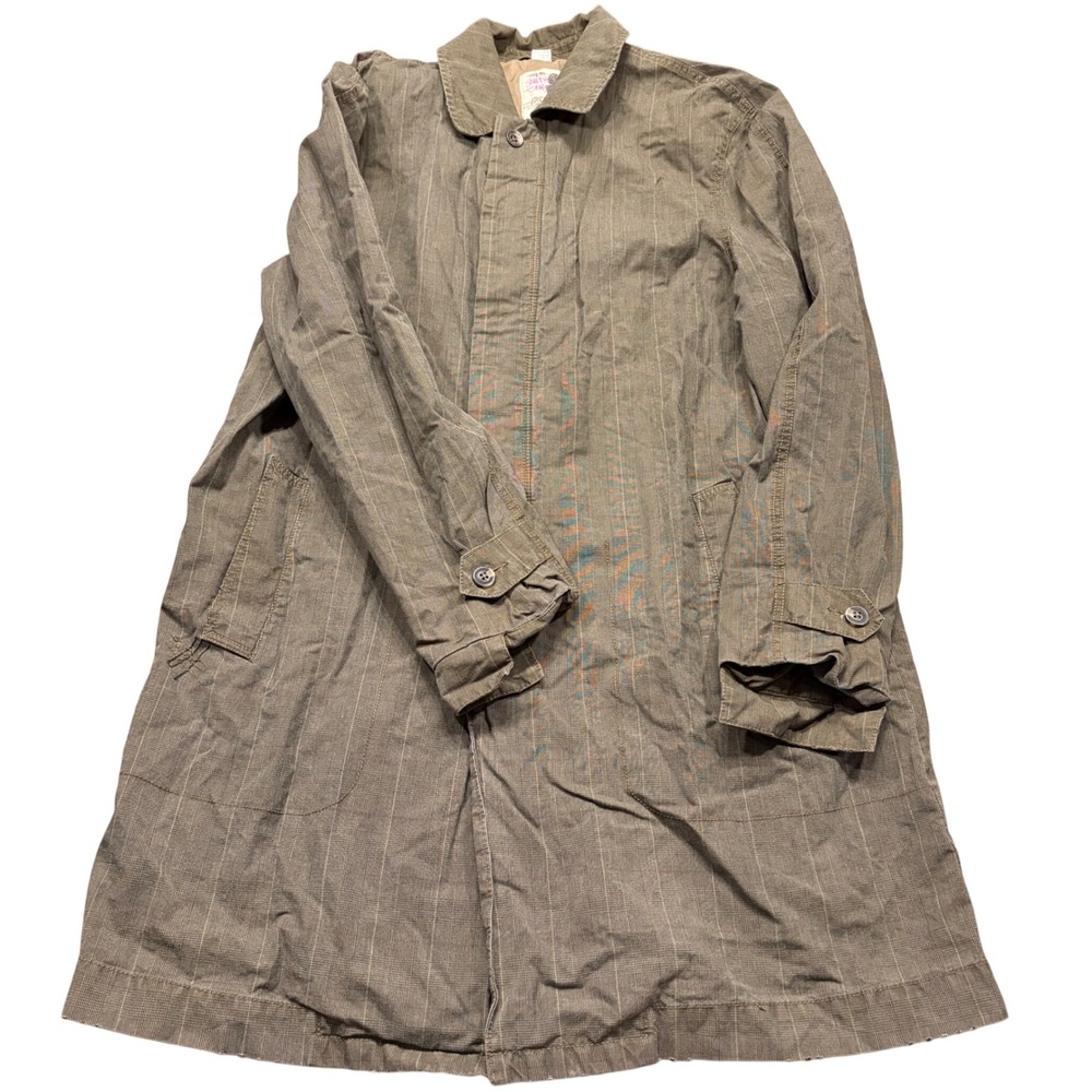 Vintage Old Navy Mens Trench Coat Olive Green Glen Plaid Long Jacket Workwear L
